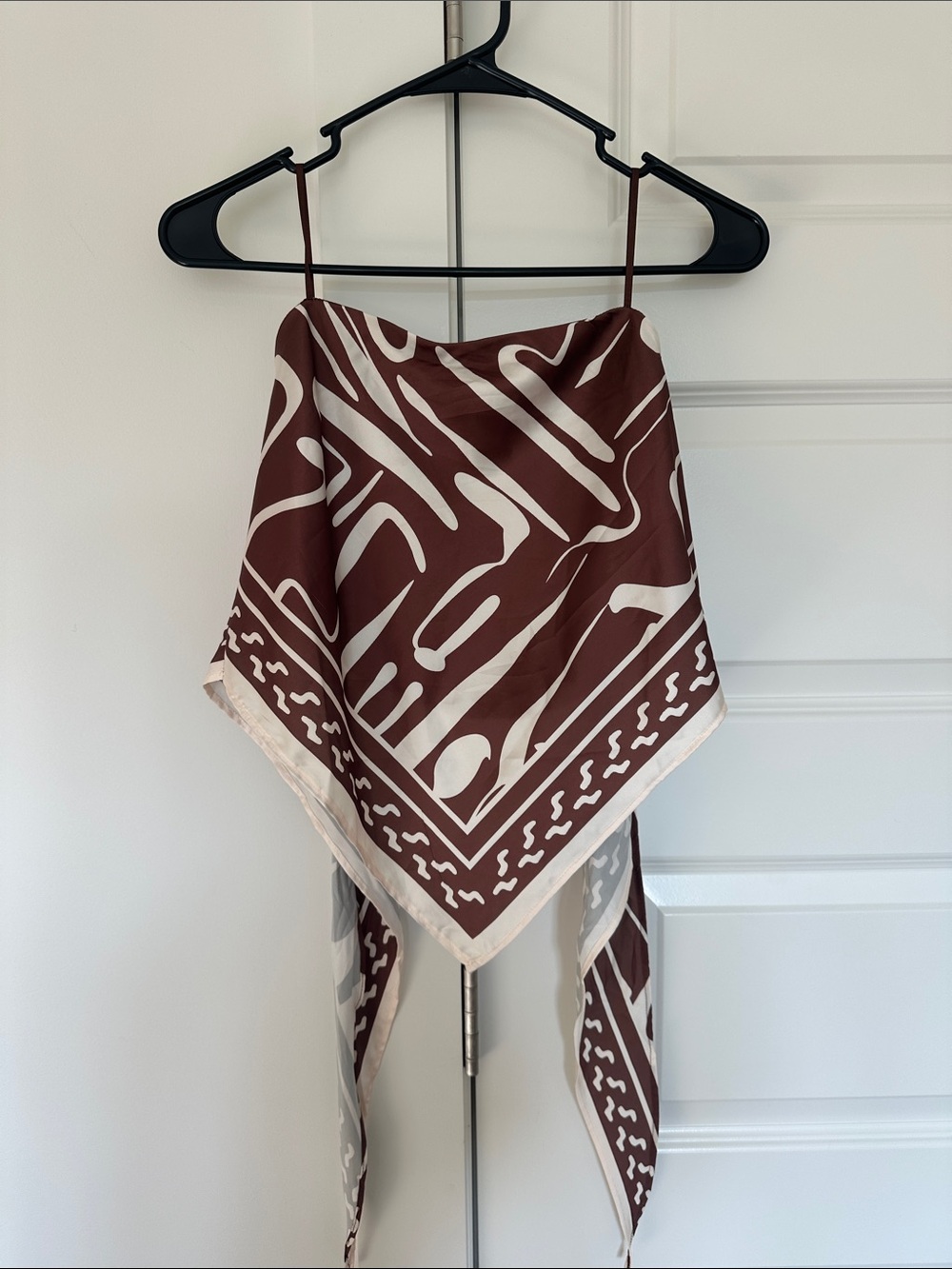 Brown & Cream Abstract Print Scarf Hem Cami